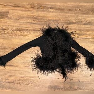 Akira sheer, feather trimmed blouse